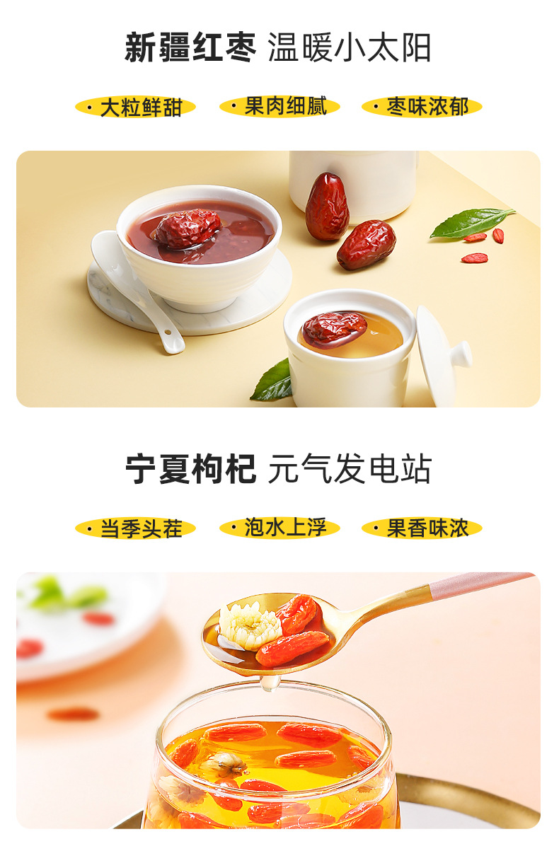 Huangqi Guiyuan Hongzao Tea 150g Box 15 Bags Herbal Blend with Goji Berry Longan and Red Date key features