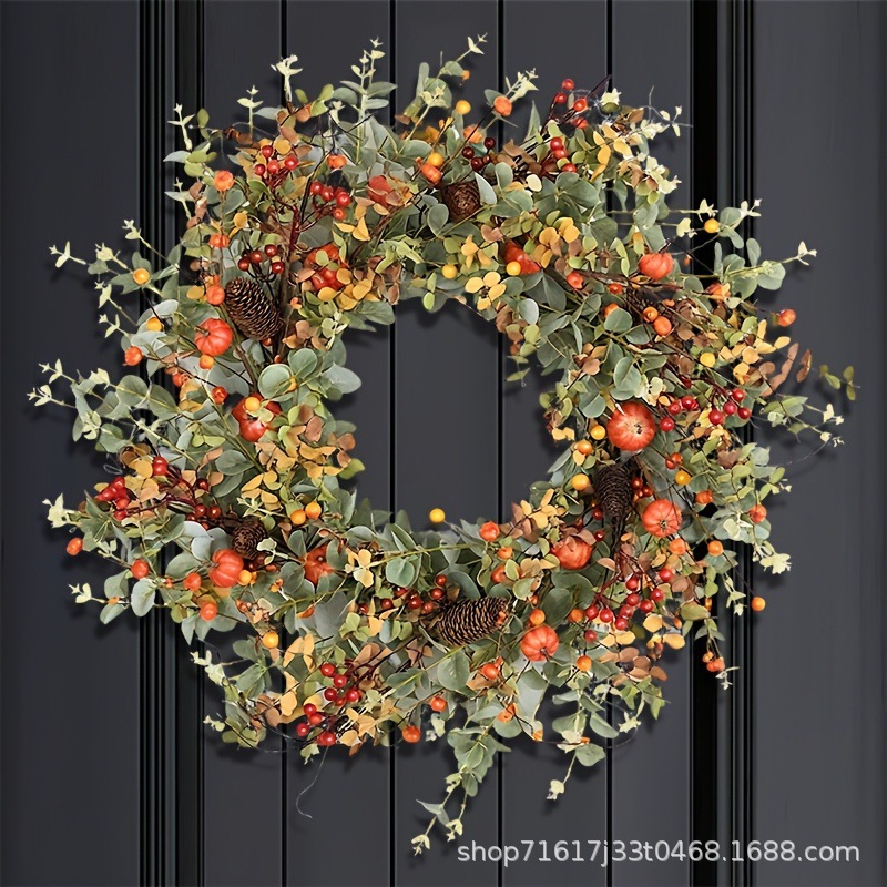 2025年秋季南瓜浆果前门仿真花环装饰跨境亚马逊FAutumn Wreath|undefined