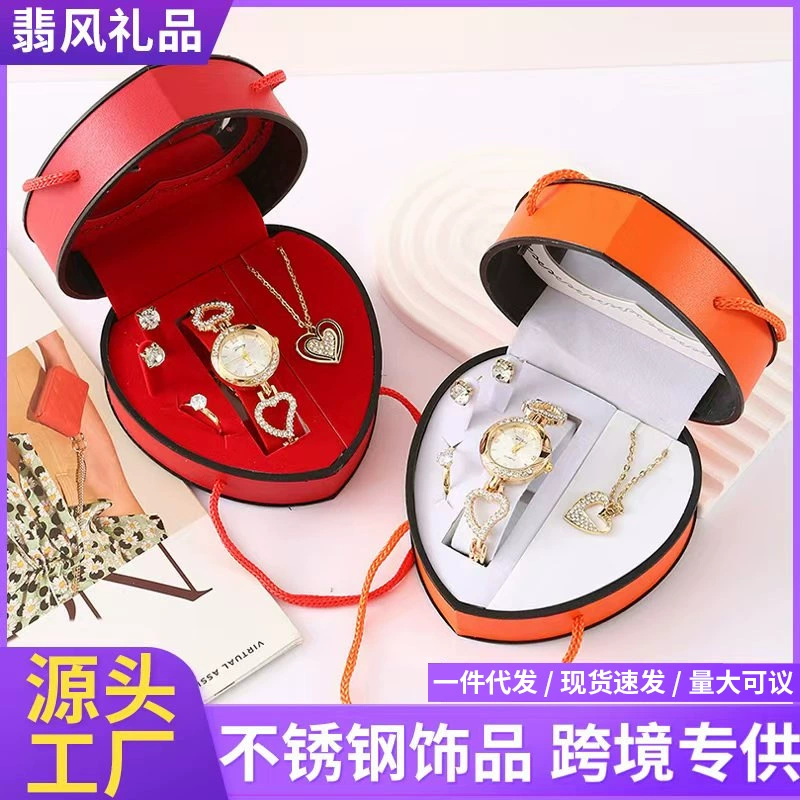 Подарочный набор ко Дню святого Валентина: часы, колье из нержавеющей стали, подарочная коробка в форме сердца, подарок для мамы, девушки, сувенир на Рождество