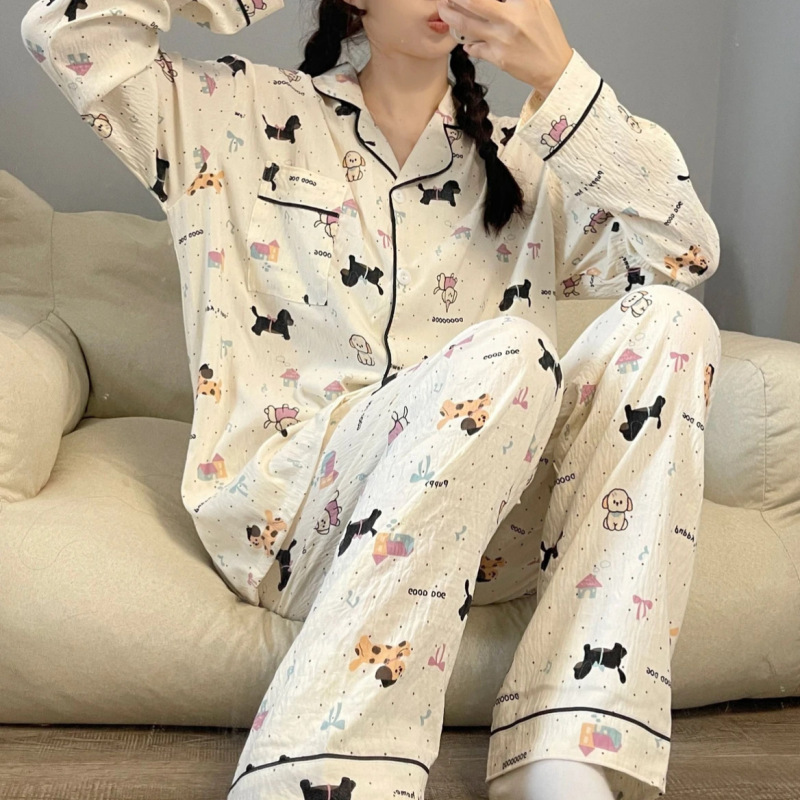东南亚日韩跨境云朵棉睡衣女秋季印花翻领家居服套装可爱卡通新款|undefined