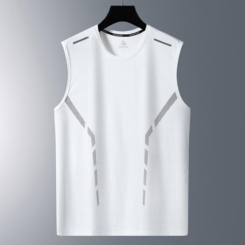 [Fast Delivery] Men's Ice Silk Vest Summer Sports Fitness Base Shirt Wide Shoulder Training Sleeveless T-shirt Shoulder Speed