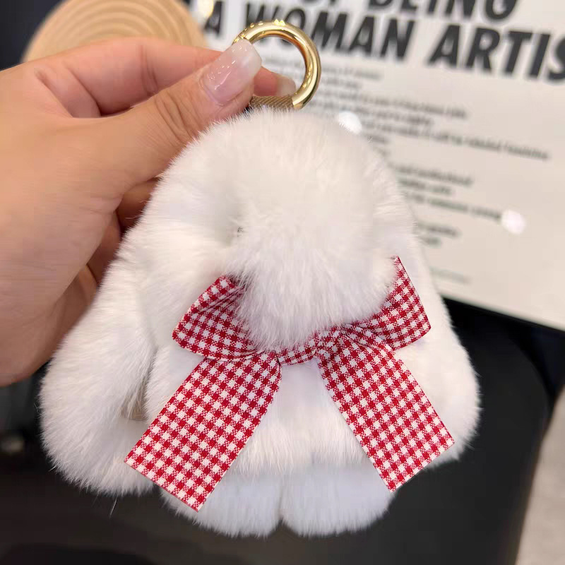 Cute imitación de conejo peludo arco pequeño conejo llavero de automóvil colgante in peluche muñeca mochila colgante
