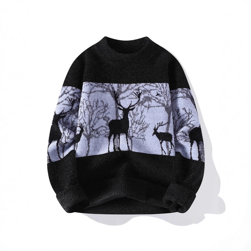 2025 Autumn/Winter New Men's Faux Fur Christmas Men's Knitwear Trendy Fashion Sweater