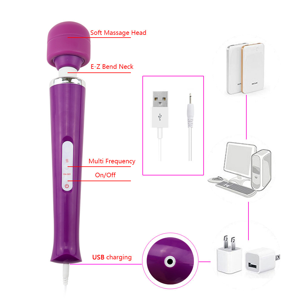 Rechargeable AV Vibrator Massage Stick, ABS Body, Under 50 dB, White — detail image 4