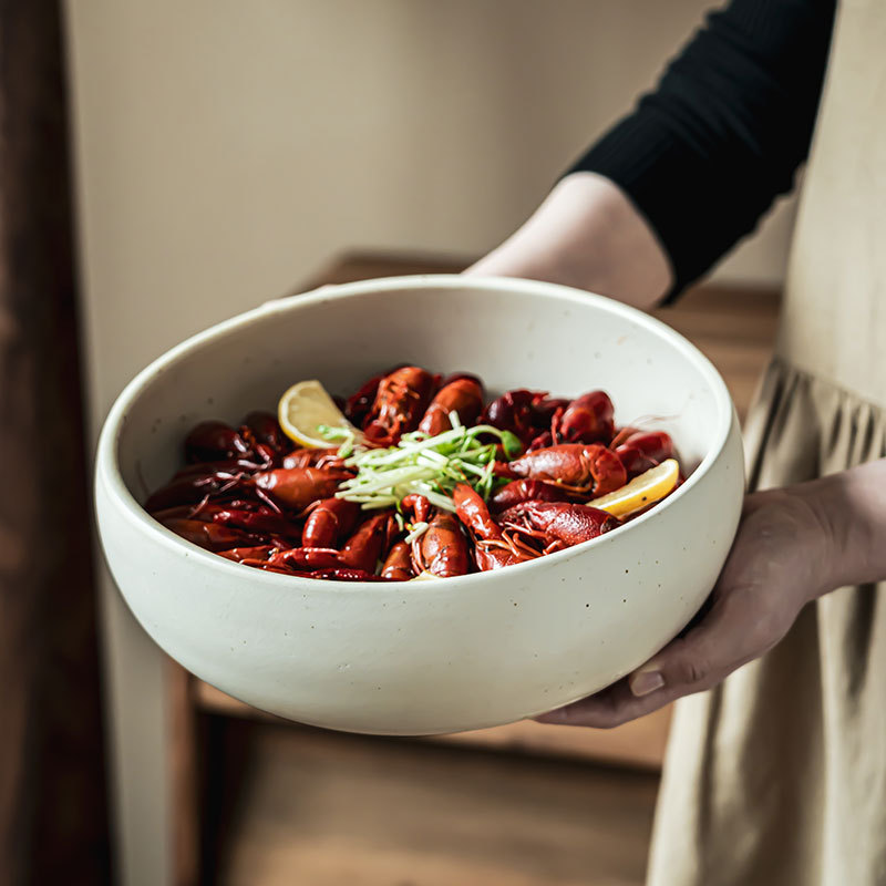 Cerámica de sésamo esmaltada japonesa gran tazón de langosta gran tazón doméstico tazón práctico tazón de cubierta tazón de sopa tazón de fideos tazón de fruta