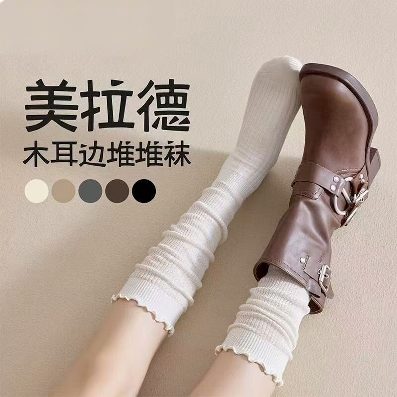 Women's spring and autumn calf socks with ruffled edges, Japanese-style lace, solid color, layered socks, suitable for pairing with boots and knee-high socks Women's spring and autumn calf socks with ruffled edges, Japanese-style lace, solid color, layered socks, suitable for pairing with boots and knee-high socks