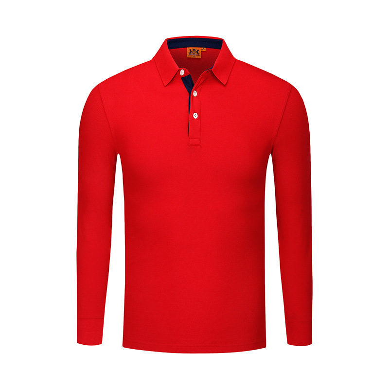 Otoño y invierno de color sólido cuello polo camiseta de polo de algodón blanco camiseta de polo de hombre manga larga vestido de trabajo personalizado bordado