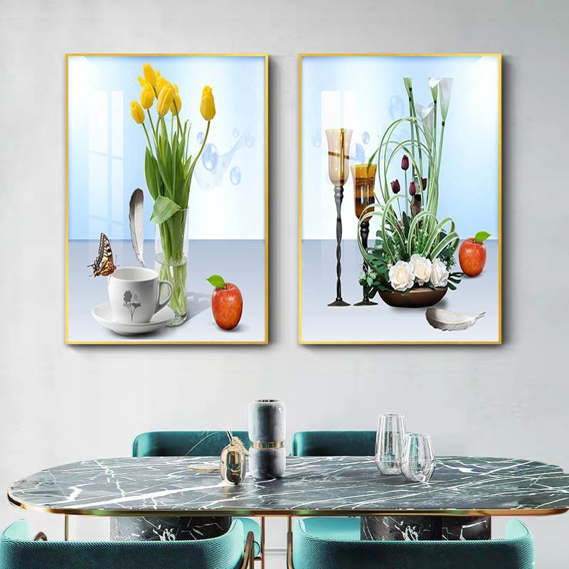 Pintura decorativa de comedor simple mesa de comedor cuelga pinturas de porcelana de cristal de fondo pinturas murales sin perforación