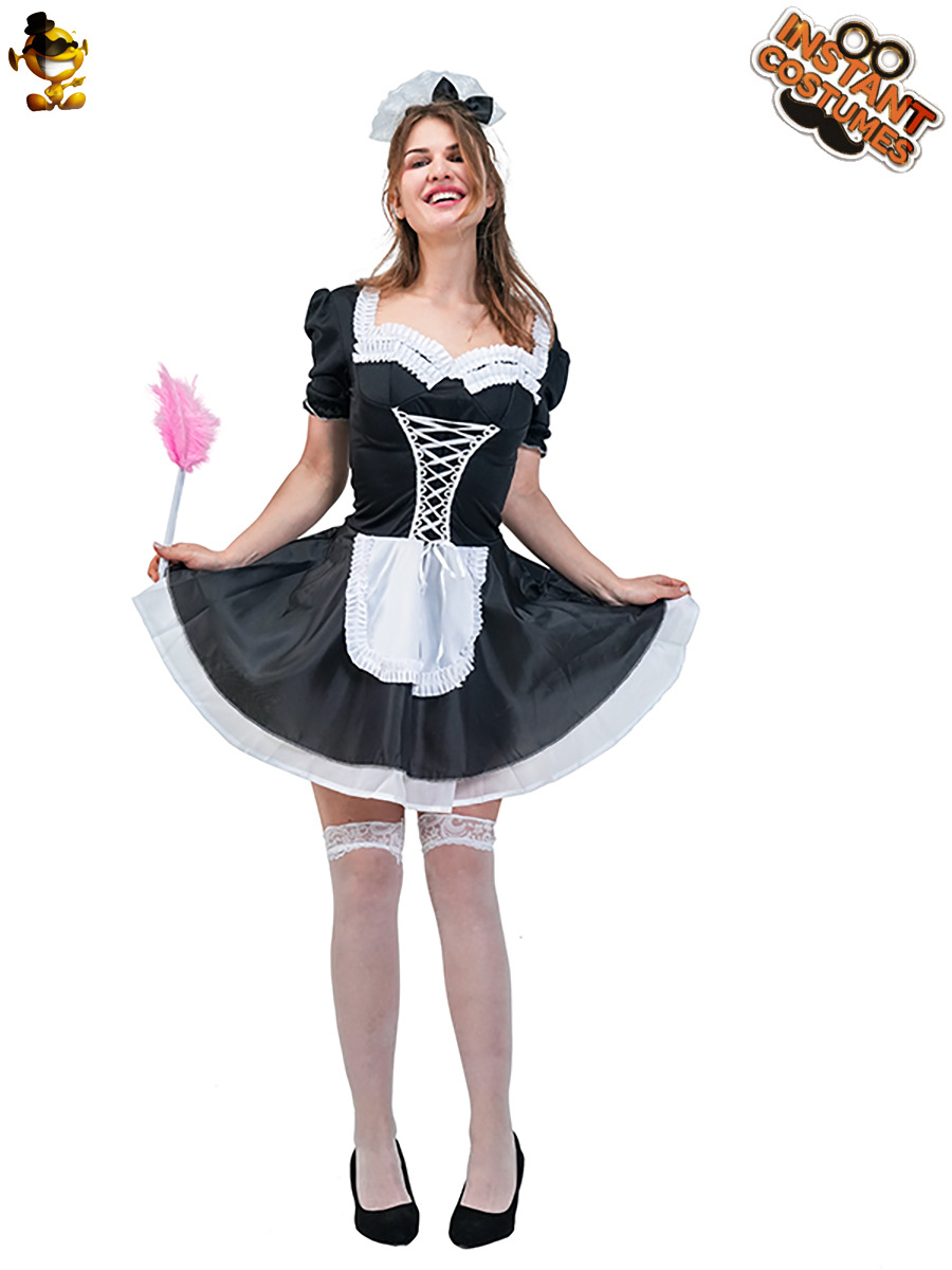 Las mujeres adultas francés Maid uniforme partido traje Cosplay Halloween Maid Cosplay traje