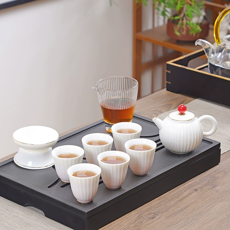 Фабрика оптом suet нефритовый фарфор Золотой чайник кунг-фу чайный сервиз костюм Dehua белый фарфоровый чайный сервиз подарок