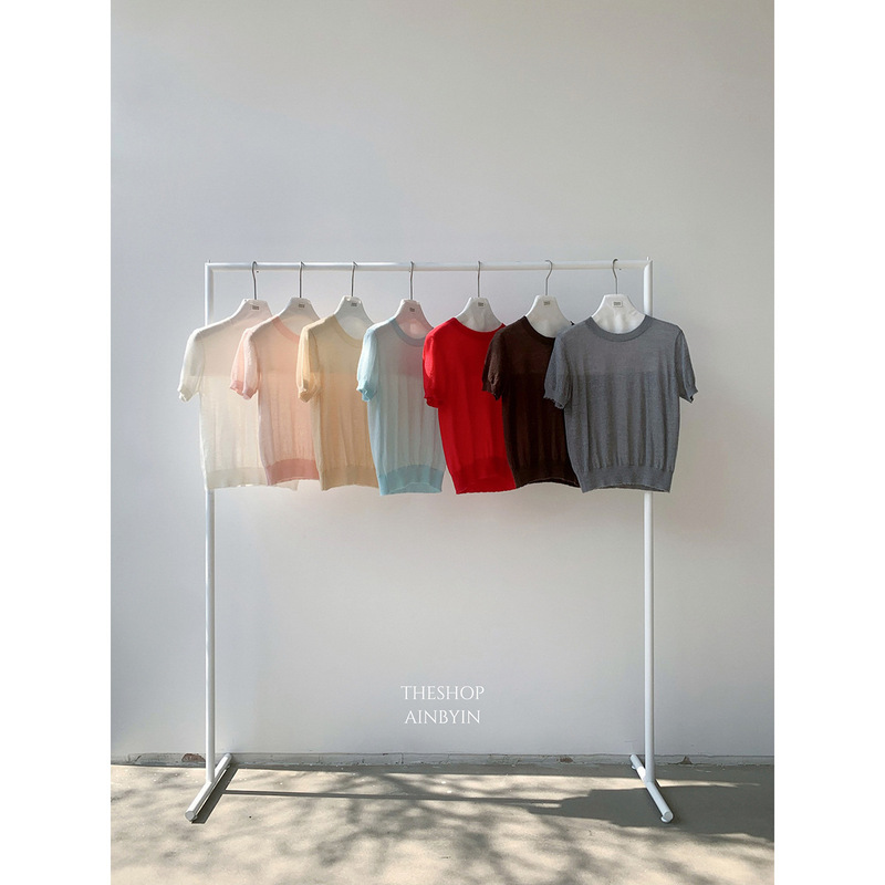 【No Returns or Exchanges】Multiple Colors Available Dopamine Puff Sleeve Knit Top for Women Petite Slimming Round Neck Top