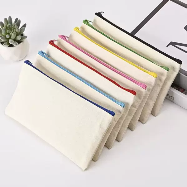 Canvas Bag Blank Zipper Canvas Pencil Case Makeup Bag Toiletry Bag Storage Bag Canvas Bag Portable Pencil Case Printable