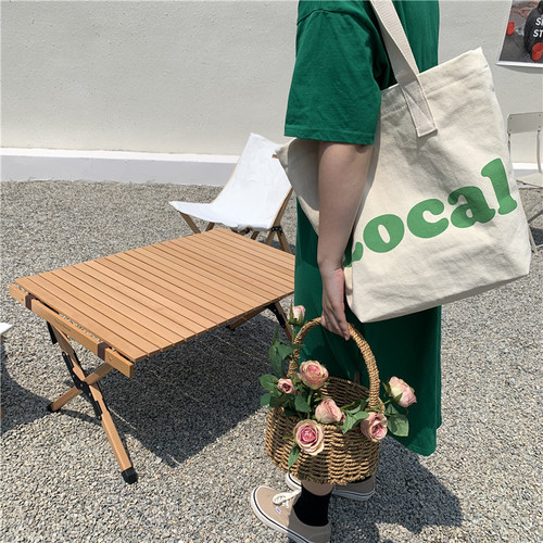 Bags for female students, new Korean style canvas shoulder bag, letter print, small fresh shopping bag, practical tote bag