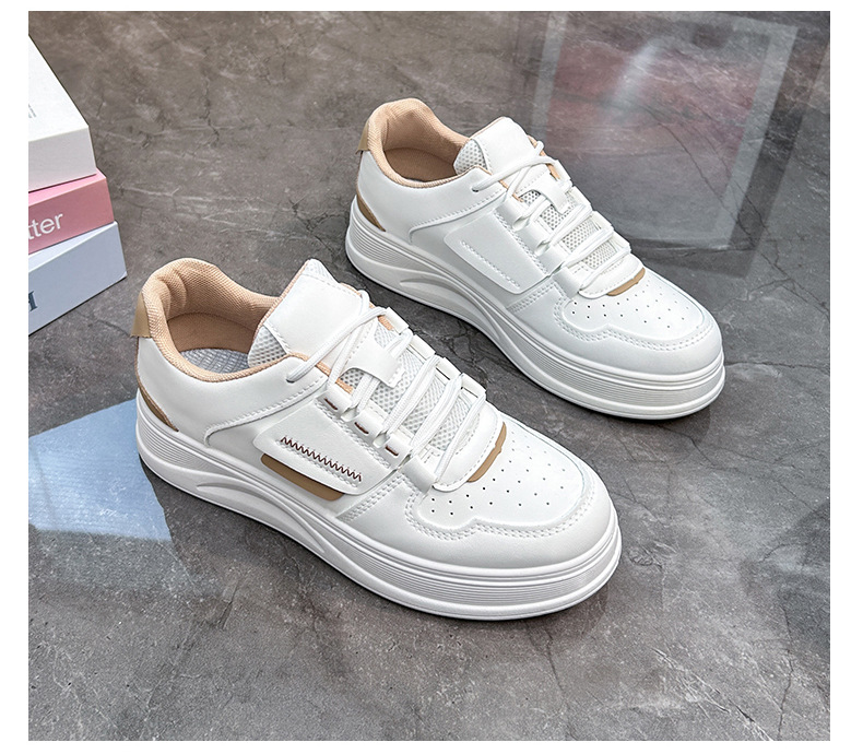 Petites chaussures blanches femme 2024 printemps nouvelle étudiante édition coréenne Instagram tendance polyvalente semelle épaisse chaussures de planche printemps et automne chaussures décontractées_voghion.com