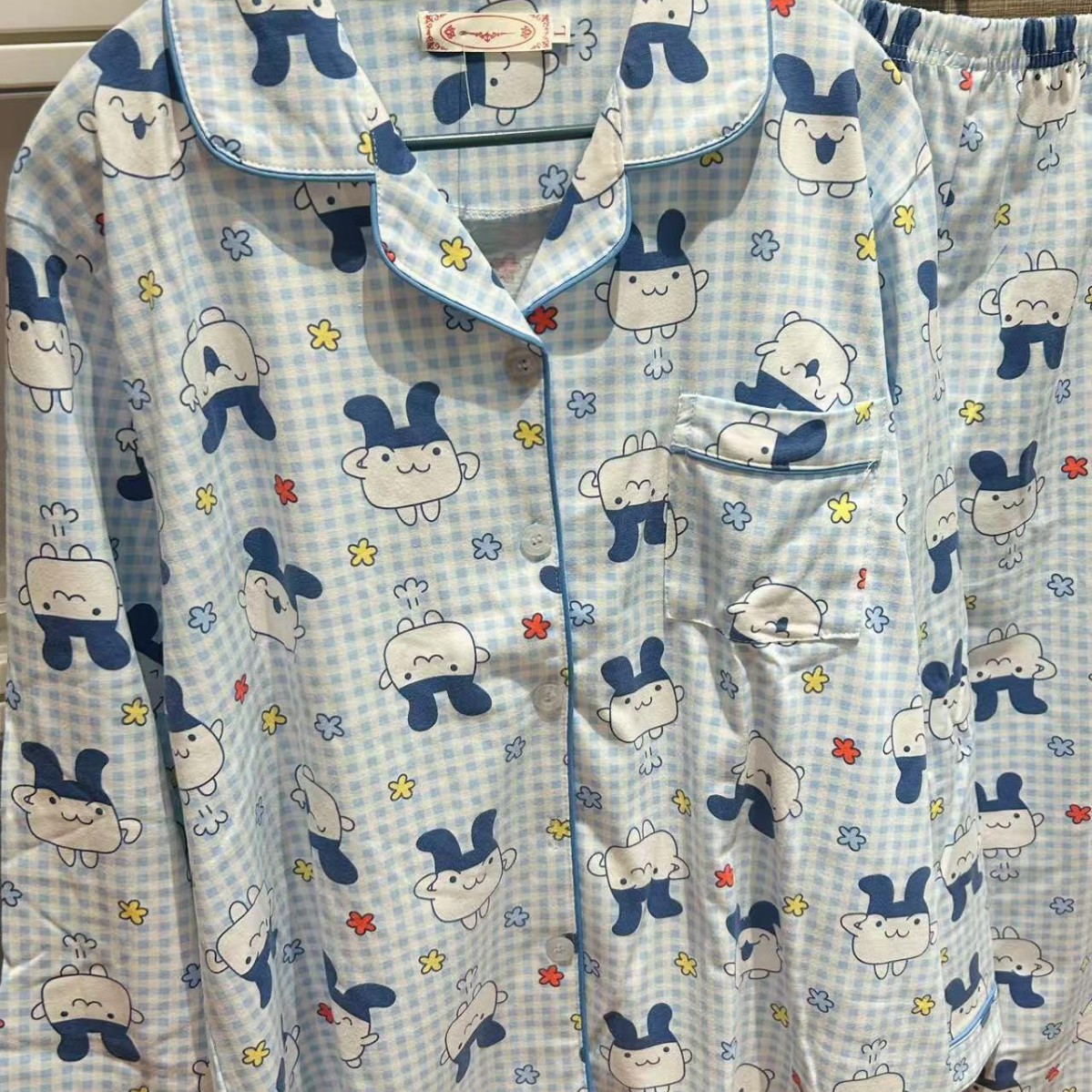 长袖长裤日系格子咪咪吉睡衣女春秋纯棉套装可爱拓麻歌子家居服