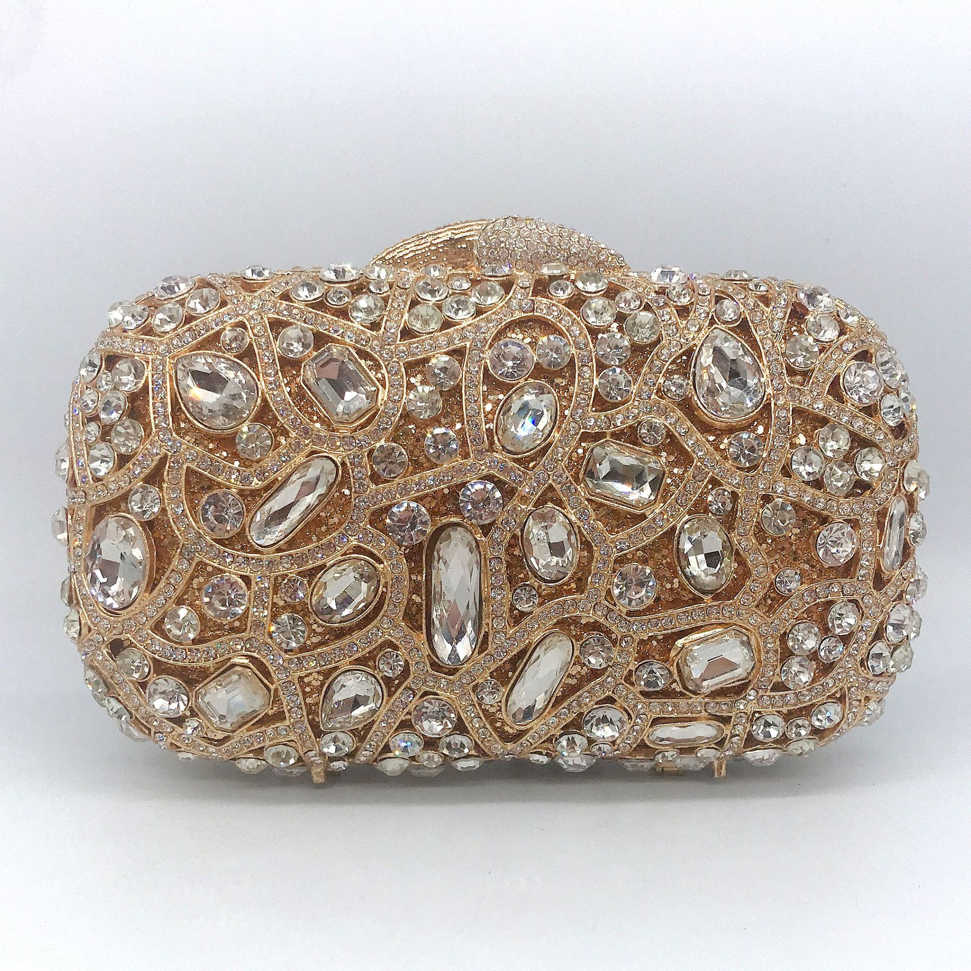 Bolsa de cena con diamantes transfronterizos no vacío caja dura de metal bolso de diamantes vestido de banquete bolso de mano bolso de mujer bolso de cadena