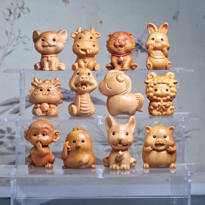 新品崖柏木雕十二生肖桌面摆件可爱动物手把件文玩工艺品生日礼品|undefined