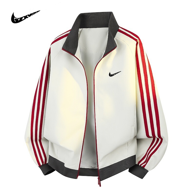 Men's jacket, new autumn collection, casual and sporty style, trendy couple's design, loose fit, versatile, with a stand-up collar and three stripes