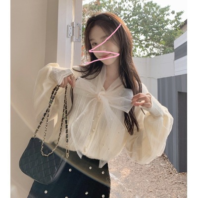 French bow Lace shirt spring and autumn 2023 new pattern Primer shirt Long sleeve Jacobs jacket