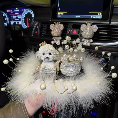 Car ornaments center console Diamond-embedded shaking - crown-diamond-embedded-teddy-dog-white-pearl-4-diamond-embedded-starry-sky-small-square-pearl-pad-glue-10