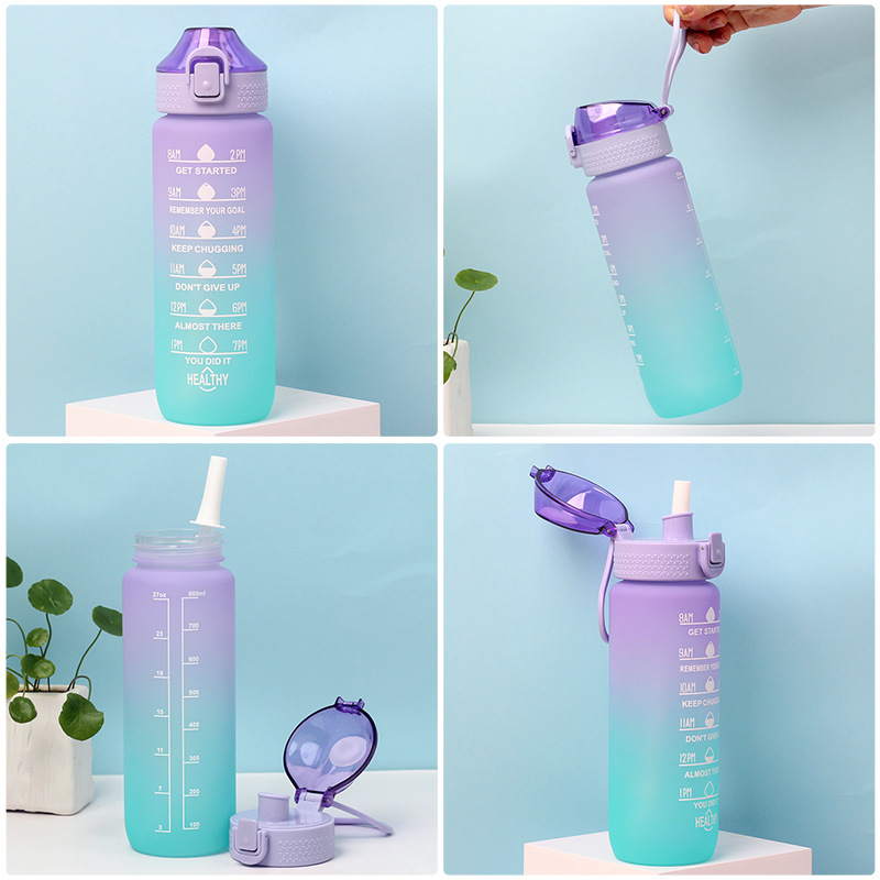 Taza de agua de gran capacidad de 800ml con mango boca recta cubierta elástica taza de espacio taza de agua de plástico deportes al aire libre taza de agua al por mayor