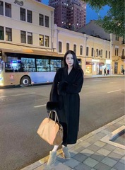 周淼ZHOUMIAO 双面呢大衣女秋冬可拆卸真狐狸毛毛呢外套