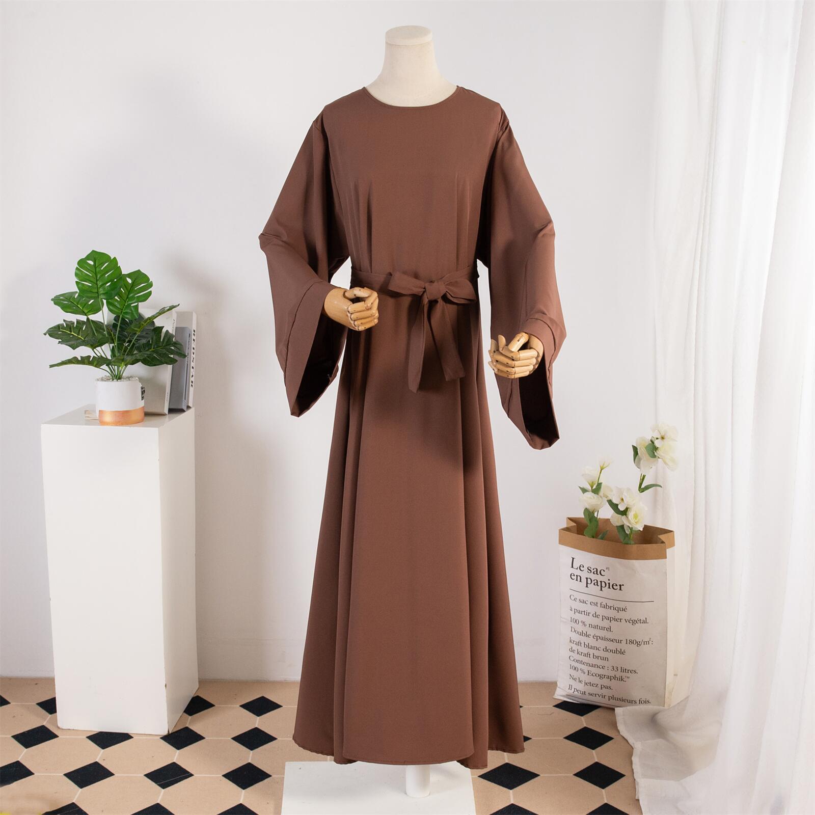 Cross-border Women's Dress, Solid Color Islamic Clothing, Dubai Saudi Turkey Robe, Middle Eastern Foreign Trade Style_ecoleips.com