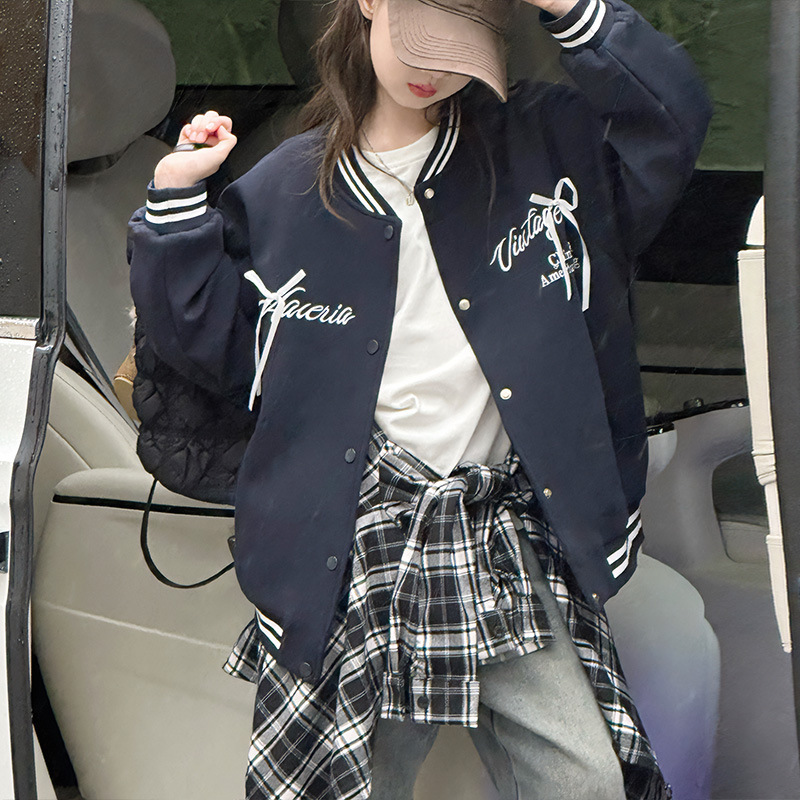 女童外套2025新款女孩秋装运动棒球服蝴蝶结棒球服外套休闲上衣服|undefined