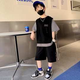 男童夏季套装中大童透气短袖帅气风男孩2026薄款儿童潮酷夏装两件