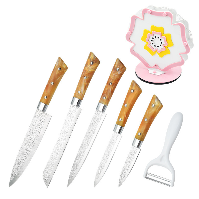Cuchillo de cocina doméstica con forma de flores de siete piezas cuchillo acrílico cuchillo de cocina regalo conjunto de cuchillos