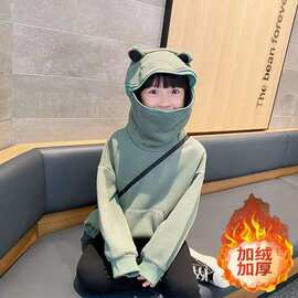 2025秋冬新款男女童搞笑加绒加厚青蛙连帽卫衣长袖可爱宽松ins潮