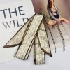 Apricot Brown Cashew Flower Silk Scarf + Silver Pants Chain