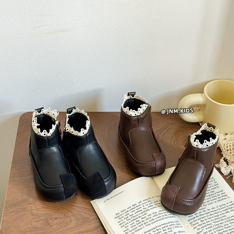 Сапоги для девочек осенью и зимой плюшевые сапоги для детей Мартин иностранные кружевные сапоги для девочек
