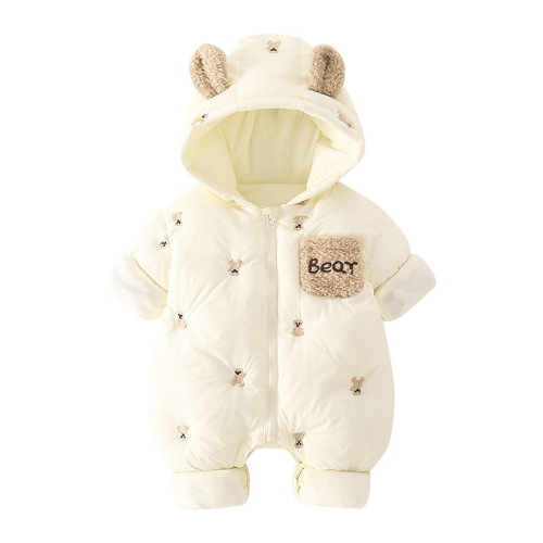 Baby Winter Onesie with Cute Hood, Fleece-lined Climbing Suit for Girls, Warm and Stylish Cotton Pajamas, Super Fluffy and Thick