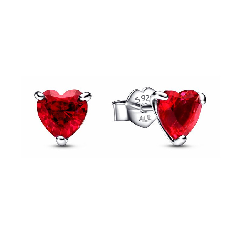 Panjiadora S925 plata esterlina lujoso corazón rojo llama corazón collar pendientes y Rojo traje de pulsera