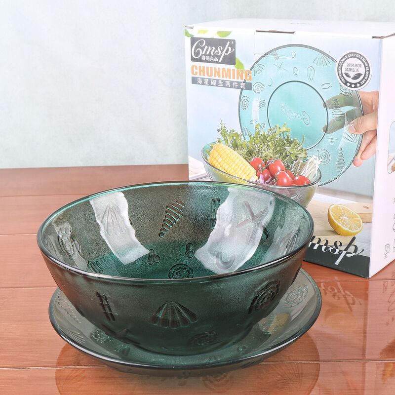 Glass Salad Bowl Set, Colorfulful Large-Capacity Cups and Plates, Tableware, Fruit Dessert Bowls, Opening Gifts, Gift Drainage