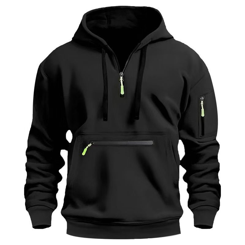 1 Felpa con cappuccio sportiva multitasche con cerniera da uomo, taglia europea, autunno inverno, vestibilità ampia_voghion.com