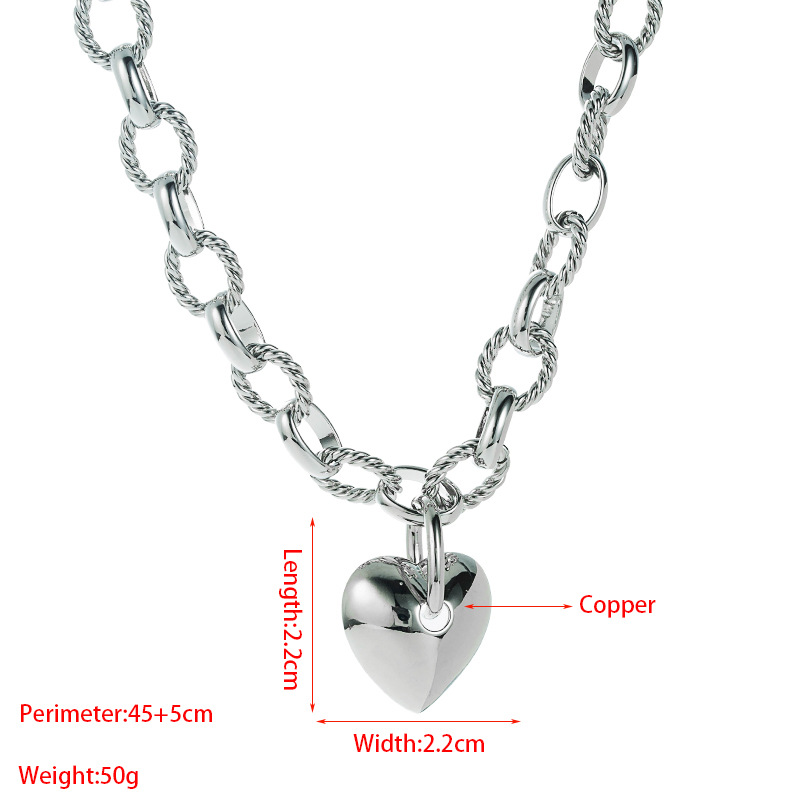 2021 Mode Exagérée Chaîne Épaisse Chaîne Épaisse Collier Pendentif En Forme De Coeur De Haute Qualité Cuivre Pur Galvanoplastie Collier De Style Hip-hop display picture 1