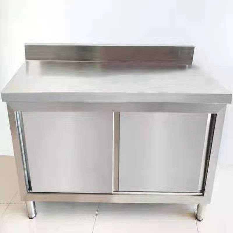 不锈钢拉门工作台打荷台三边围操作台酒店橱柜饭店厨房切菜桌靠背