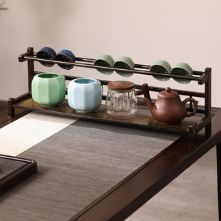 Desktop Tea Cup Storage Rack Small Antique Rack Non-Solid Wood Chinese Purple Sand Pot Ornament Rack Tea Set Display