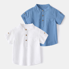 Children's Plain Color Half-Sleeve T-Shirt 2023 Summer Boys' Stand Collar Short-Sleeve Shirt Wholesale Korean Style Trendy Thin Short Sleeve