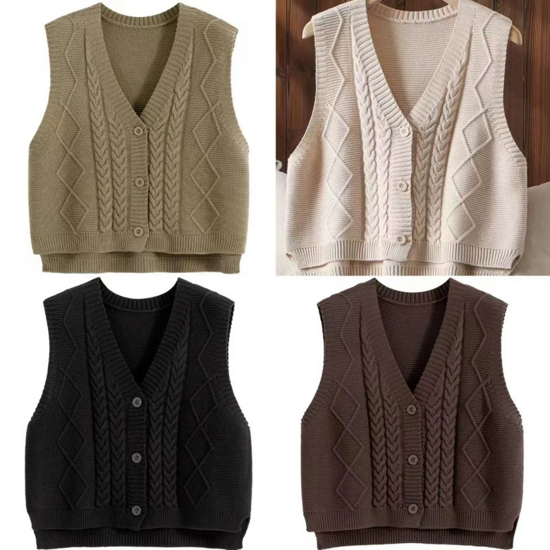 2025 весенне-осенний новый женский жилет, вязаный жилет, женская верхняя одежда, корейский стиль, однотонный свитер, жилет, многослойный женский жилет