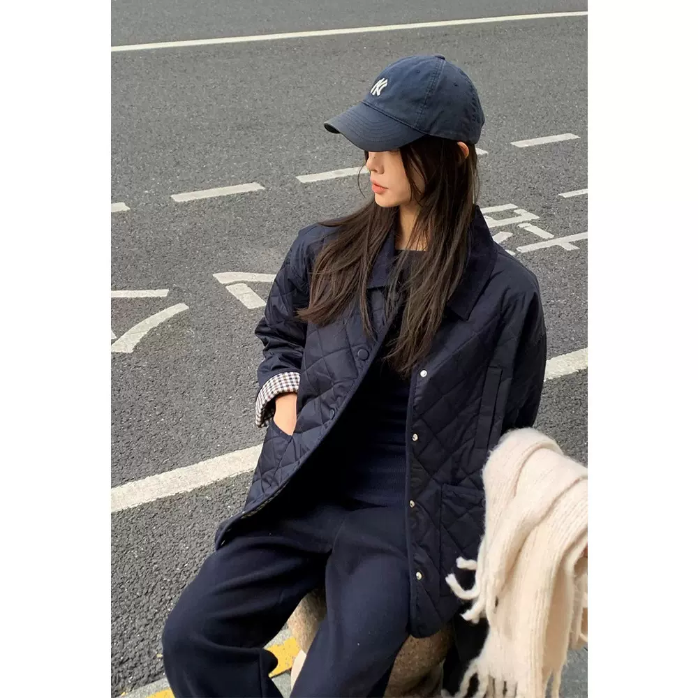 四媛复古灯芯绒翻领绗棉棉服加厚撞色小众百搭外套25秋冬新品9337