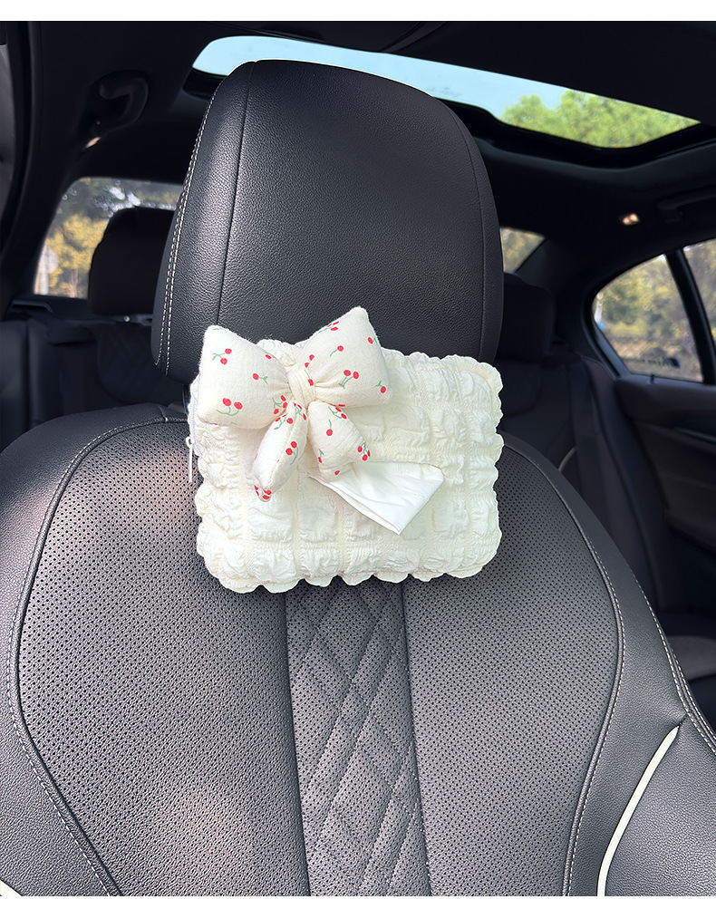 Car-Mounted Tissue Box, Creative and Fresh Style with Bow, Tissue Holder for Car Armrest Box, Car Interior Decoration