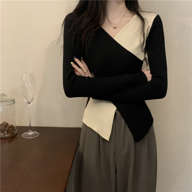 Aria Basics Women's Slim Fit V-neck Knit Pullover European Style_voghion.com