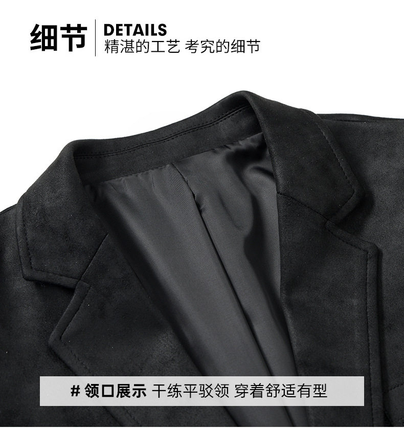 Áo khoác vest nam da lộn phong cách retro hai cúc dáng ôm, tay dài cổ vest — Màu kaki, Màu nâu cà phê, màu đen chi tiết 20
