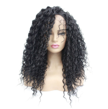 Europa y América de moda negro cabeza de burbuja pequeña fibra química de encaje frente a la mitad de gancho peluca cubierta de pelo LW0148