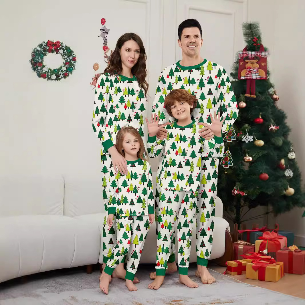 Vêtements de famille de Noël Père Noël bonhomme de neige cerf vêtements de maison imprimés pyjamas_voghion.com
