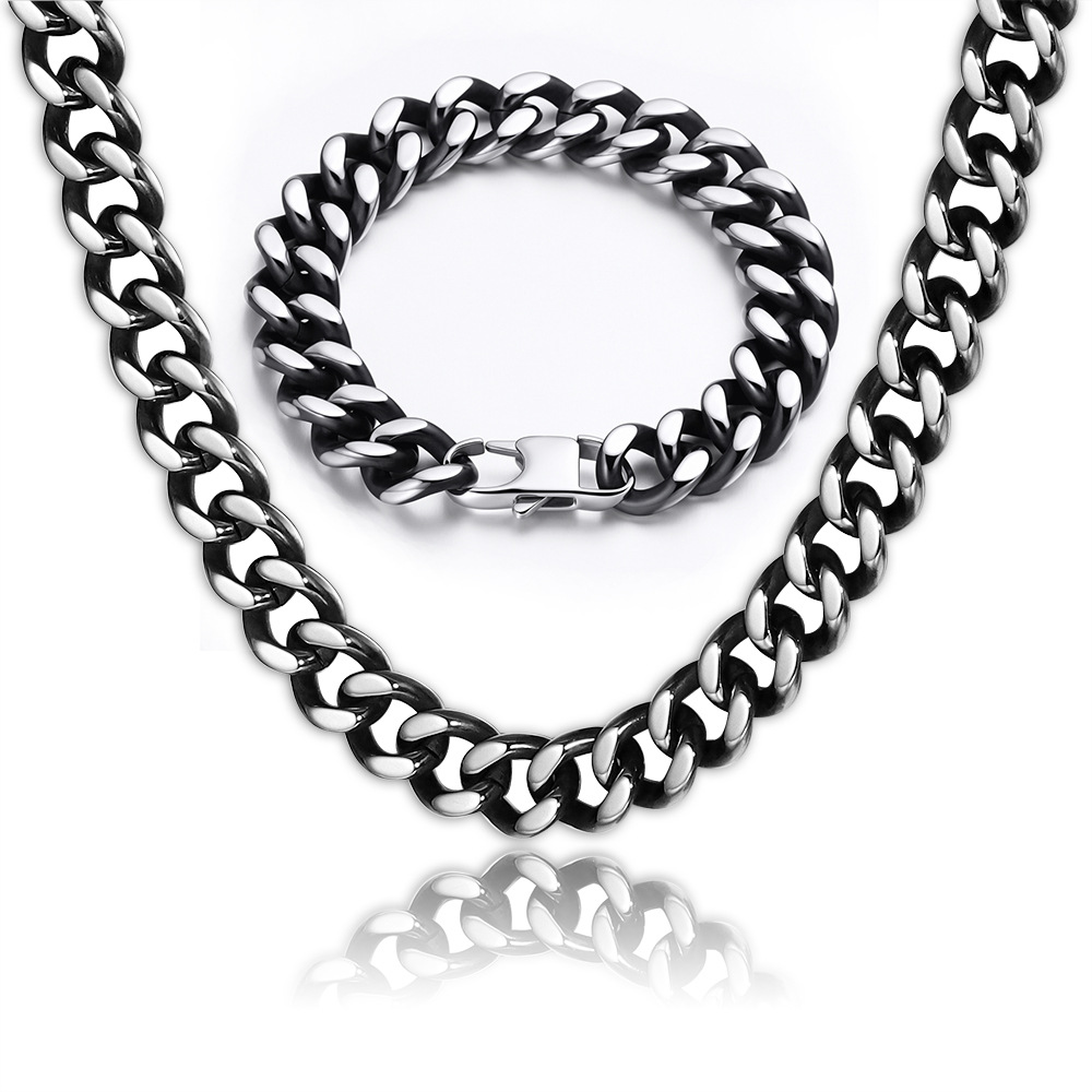 Men's Titanium Steel Double-Sided Cuban Chain Bracelet, Vintage Blackened Thick Chain Hip-Hop Accessory, Cross-Border Amazon