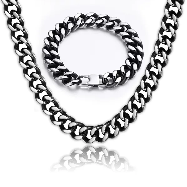 Men's Titanium Steel Double-Sided Cuban Chain Bracelet, Vintage Blackened Thick Chain Hip-Hop Accessory, Cross-Border Amazon